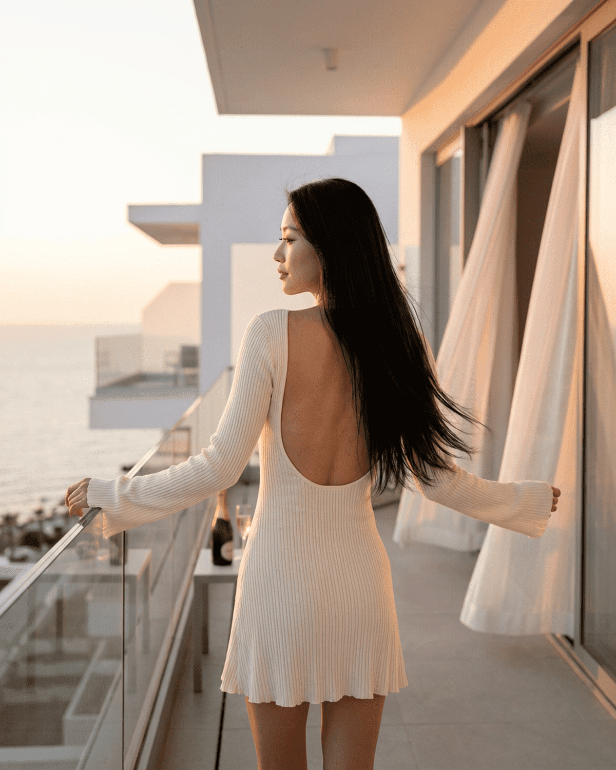 Celeste Mini Dress by Lauven featuring an elegant open back and A-line silhouette, perfect for modern elegance.