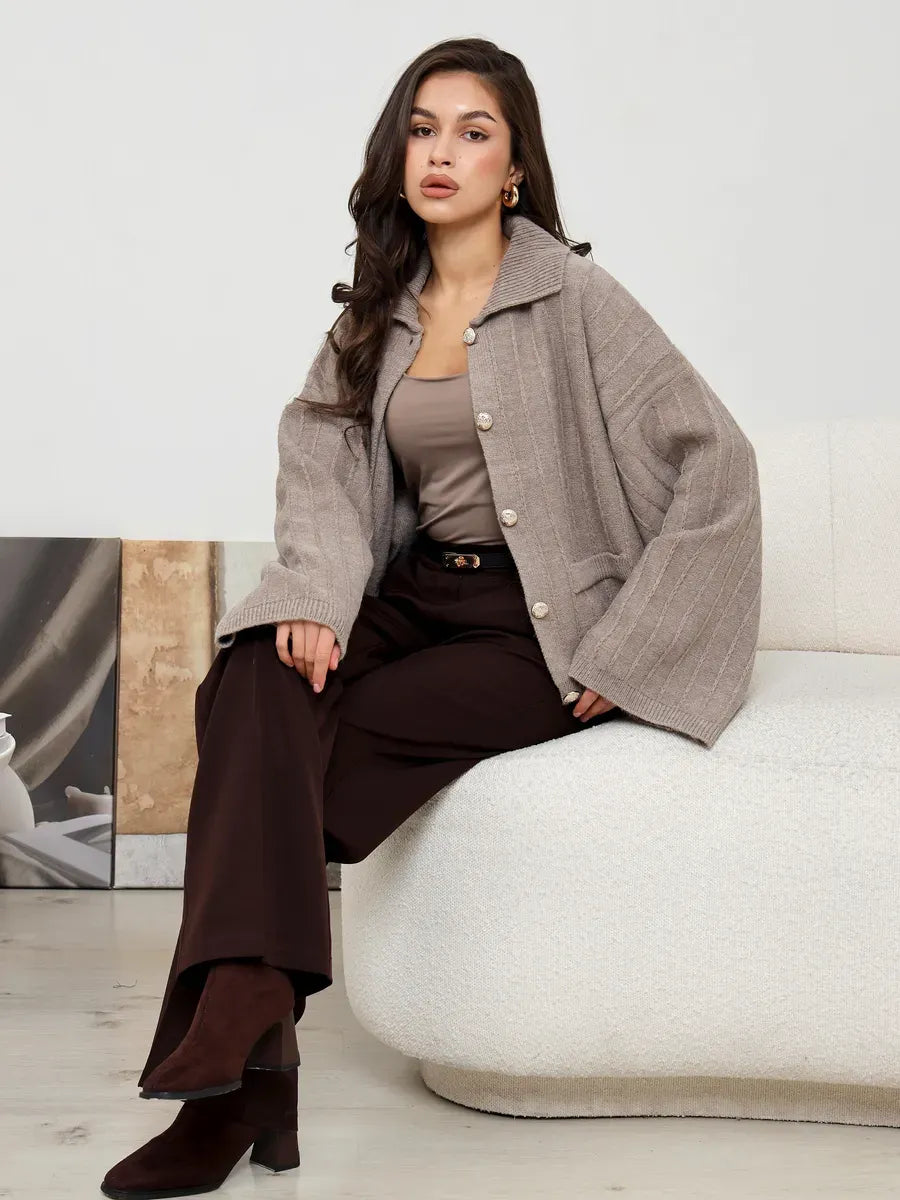 Mocha Cardigan by Lauven - Elegant oversized knitwear with braided design, perfect for stylish spring layering.