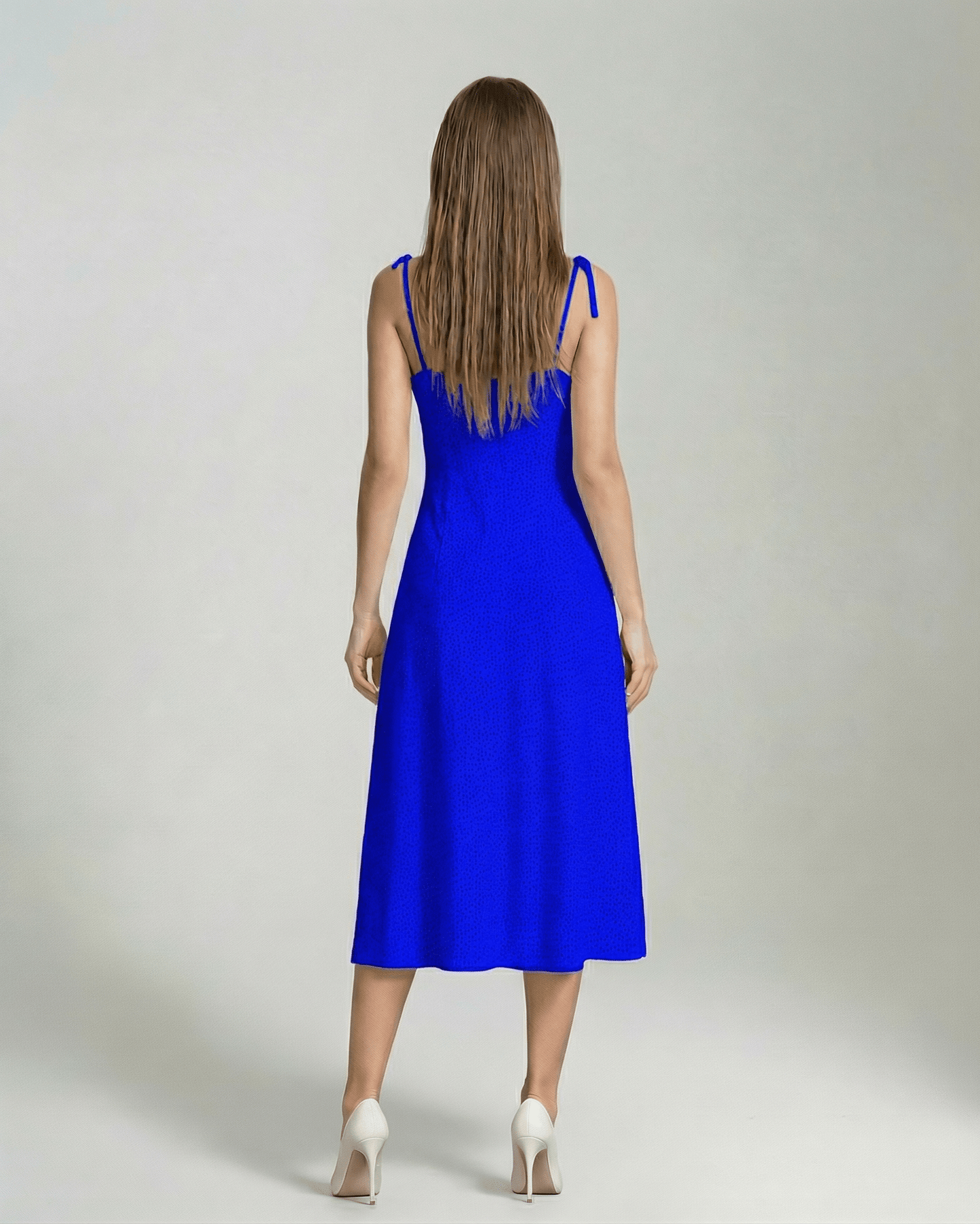 Aria Midi Dress by Lauven in stunning blue, showcasing A-Line silhouette and elegant back design.