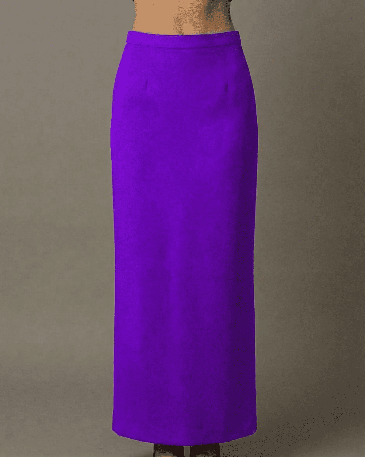 Violet Maxi Skirt by Lauven featuring a high-waisted straight silhouette with an elegant slit.