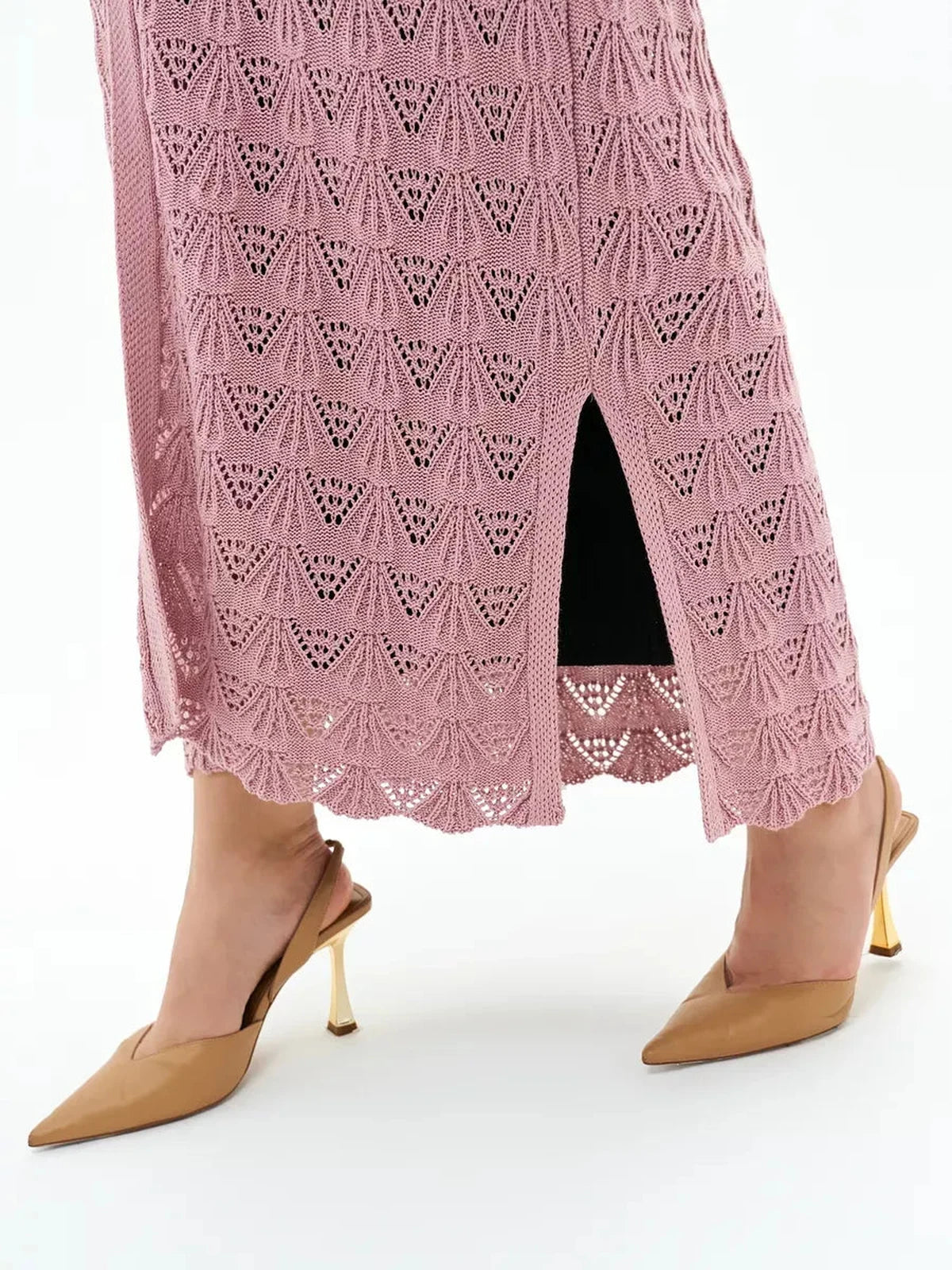 Rosemary Cardigan by Lauven featuring intricate lace patterns and a soft pink hue, perfect for summer layering.