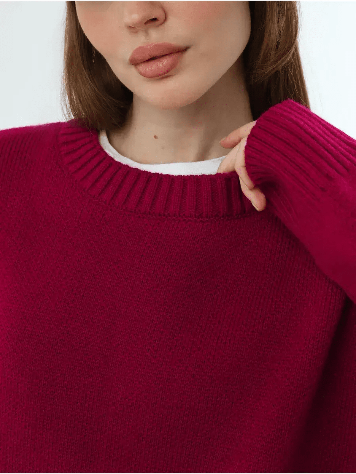 Vela Pullover by Lauven, oversized cropped women's sweater in rich burgundy, perfect for casual styling.