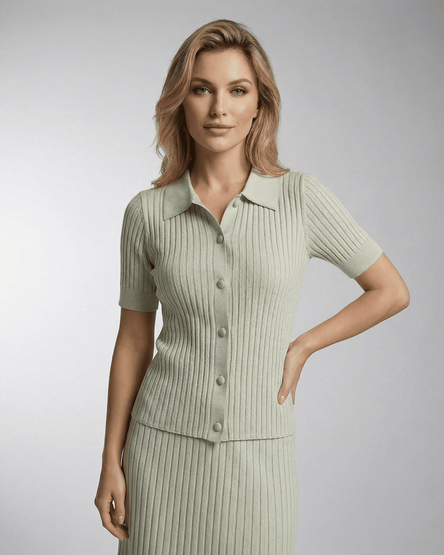 Verona Polo Shirt by Lauven - Women’s Slim Knit Polo with Fine Rib Texture, short sleeve, lightweight and breathable.