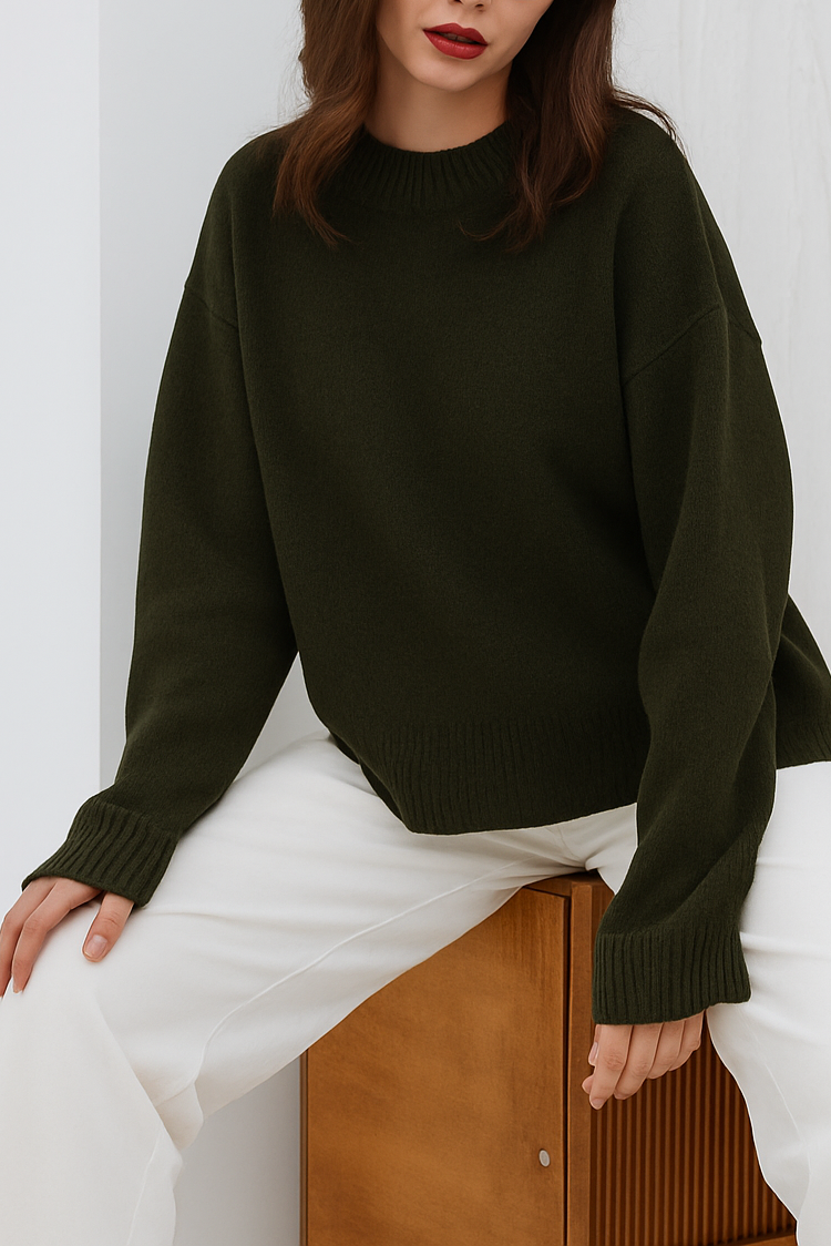 Thalia Sweater by Lauven in khaki green, stylish oversized knit perfect for fall and winter layering.