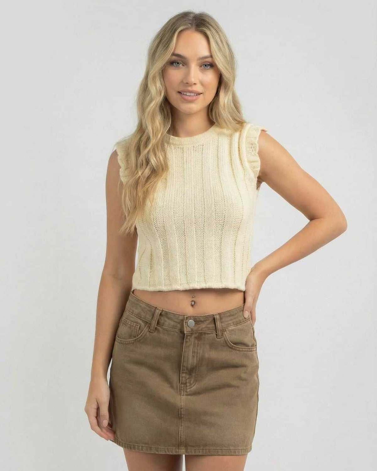 Monaco Top by Lauven - Women’s sleeveless knit top, cropped length, casual summer style.