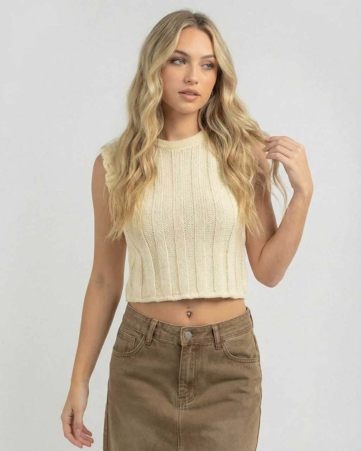 Monaco Top by Lauven - Women's sleeveless knit top, casual summer elegance in soft fabric.