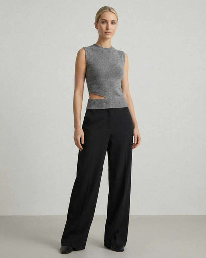 Monaco Top by Lauven, women's sleeveless knit top with side cutout design, ideal for casual elegant dressing.