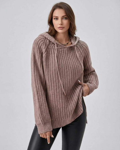 Sienna Sweater by Lauven – Women’s oversized hooded knit sweater in soft beige.