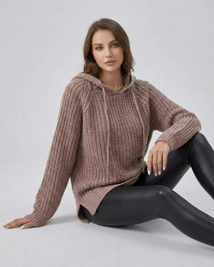 Sienna Sweater by Lauven - Women's hooded knit sweater in chunky knit with oversized fit.