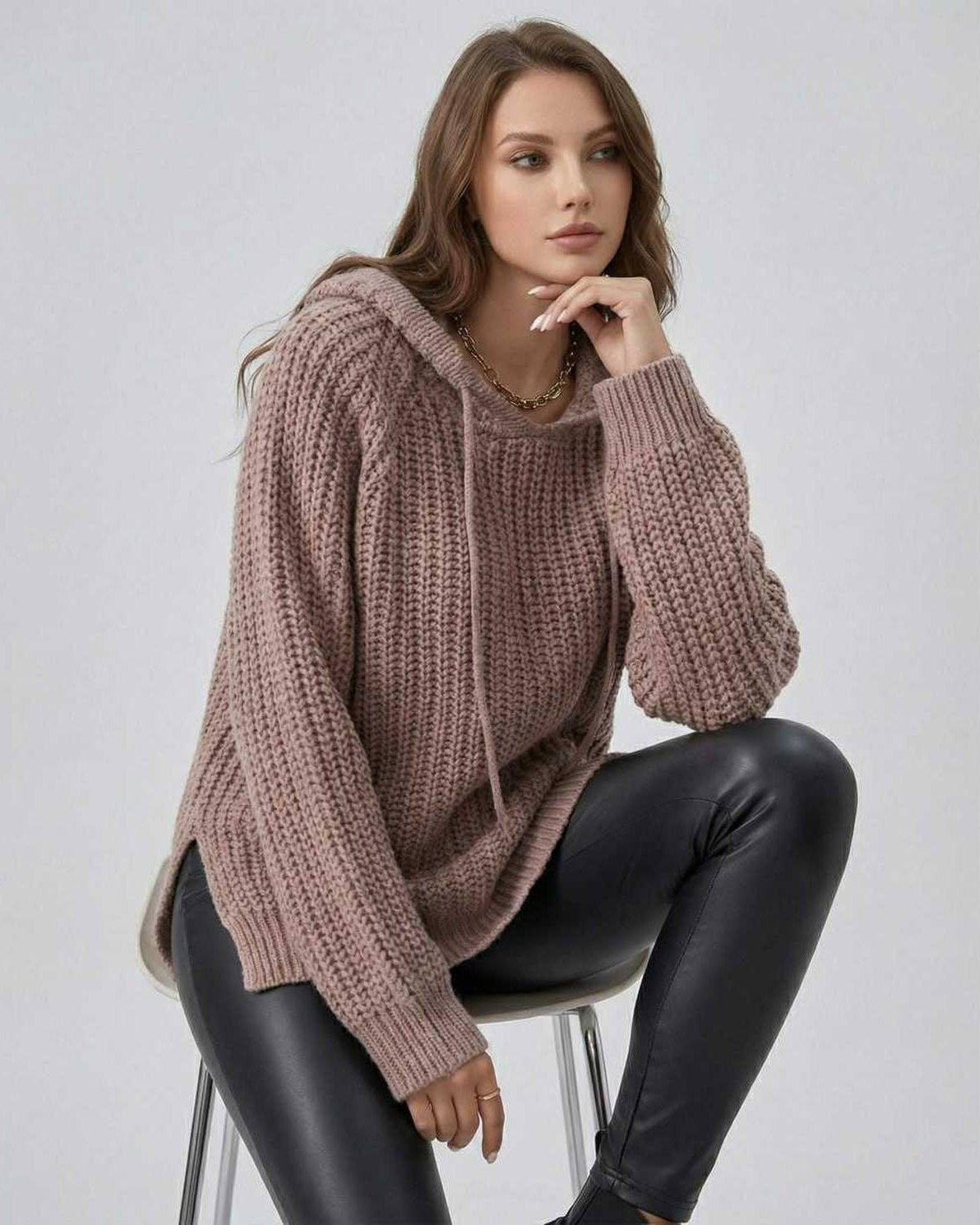 Sienna Sweater by Lauven – Women's Hooded Knit Sweater in cozy oversized fit, perfect for fall and winter.