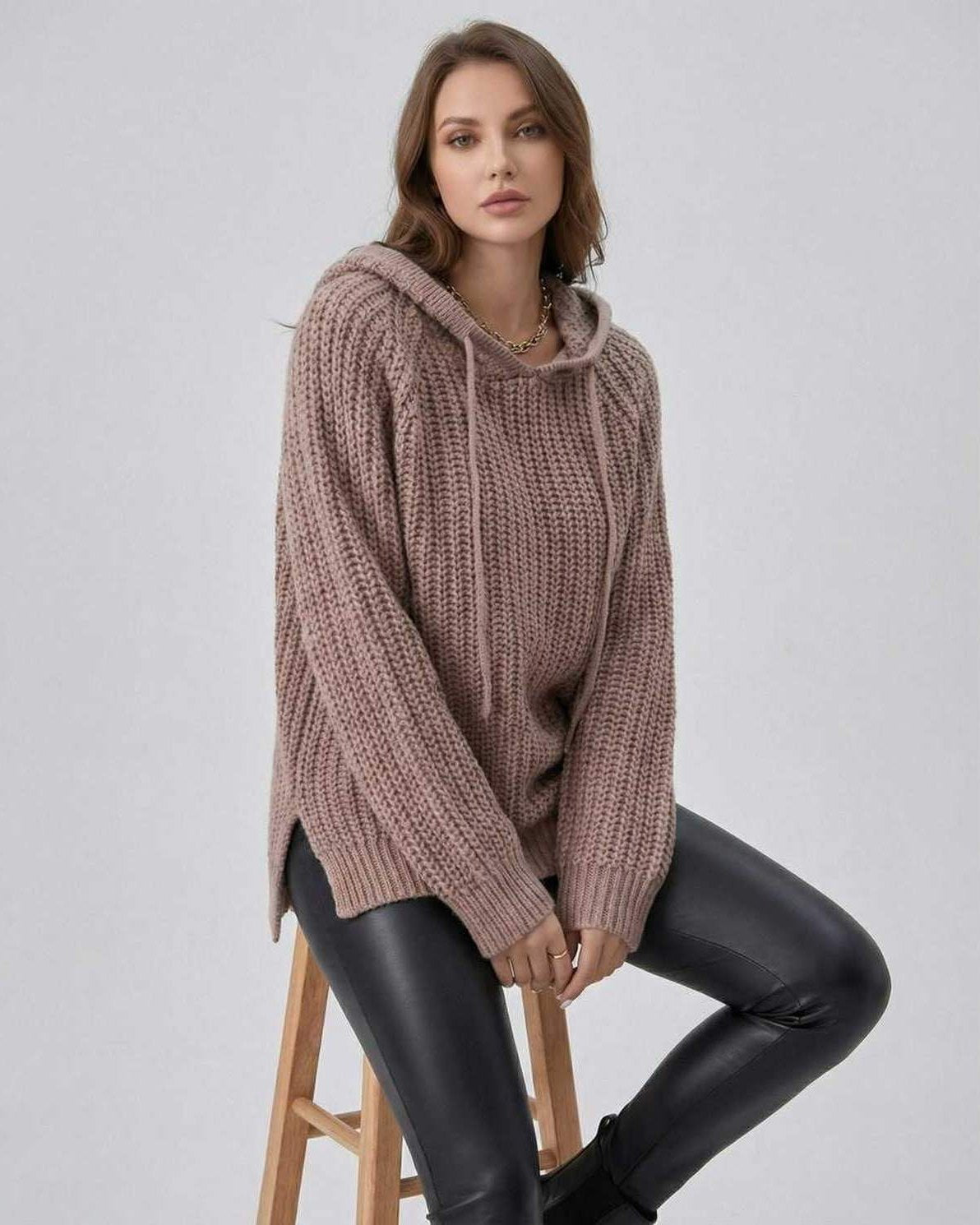Sienna Sweater by Lauven - Women's oversized hooded knit sweater in a cozy chunky design.