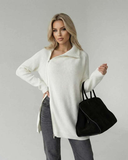Aspen Sweater by Lauven, Women’s White Turtleneck Sweater with Long Sleeves and Loose Fit, modern elegance.