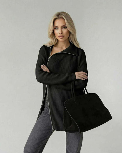 Noir Sweater by Lauven – Women’s Black Turtleneck Sweater with zip detail and loose fit.