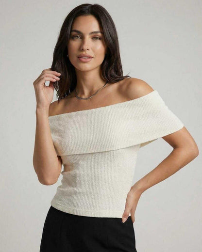 Monaco Top by Lauven, Women’s Off Shoulder Knit Top in elegant design for casual styling.