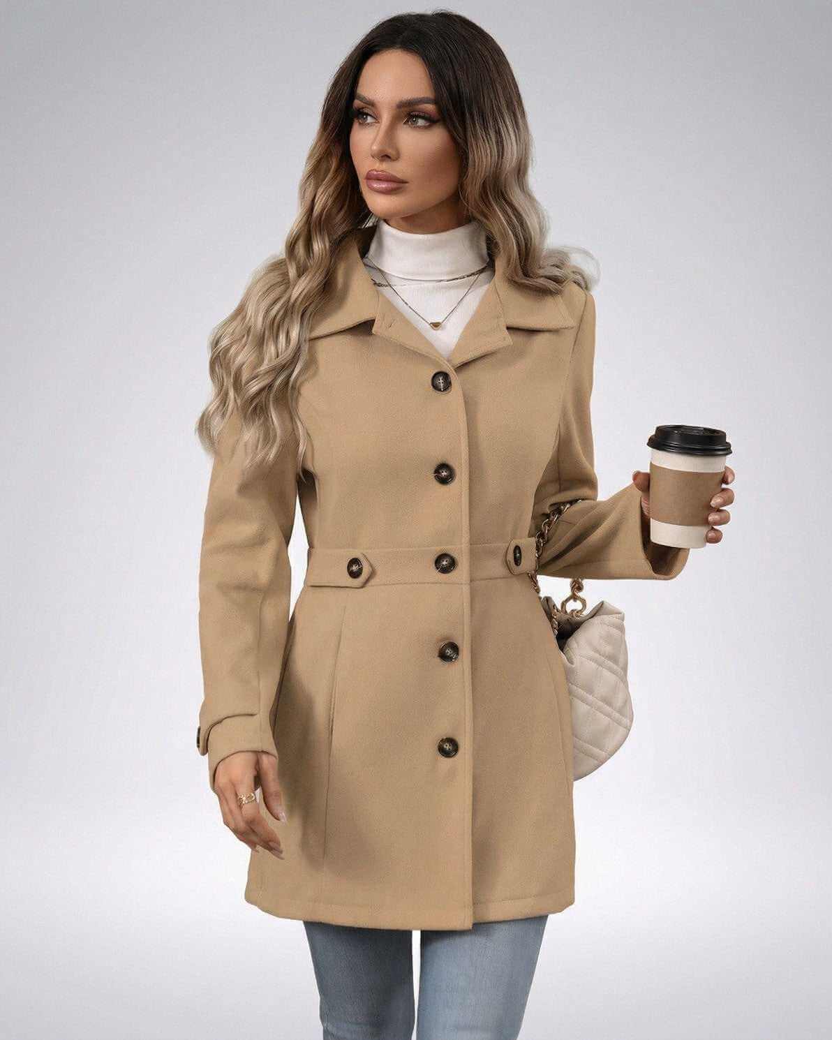 Milano Jacket by Lauven: Women’s Beige Jacket with Slim Fit Tailored Design, perfect for a polished everyday look.