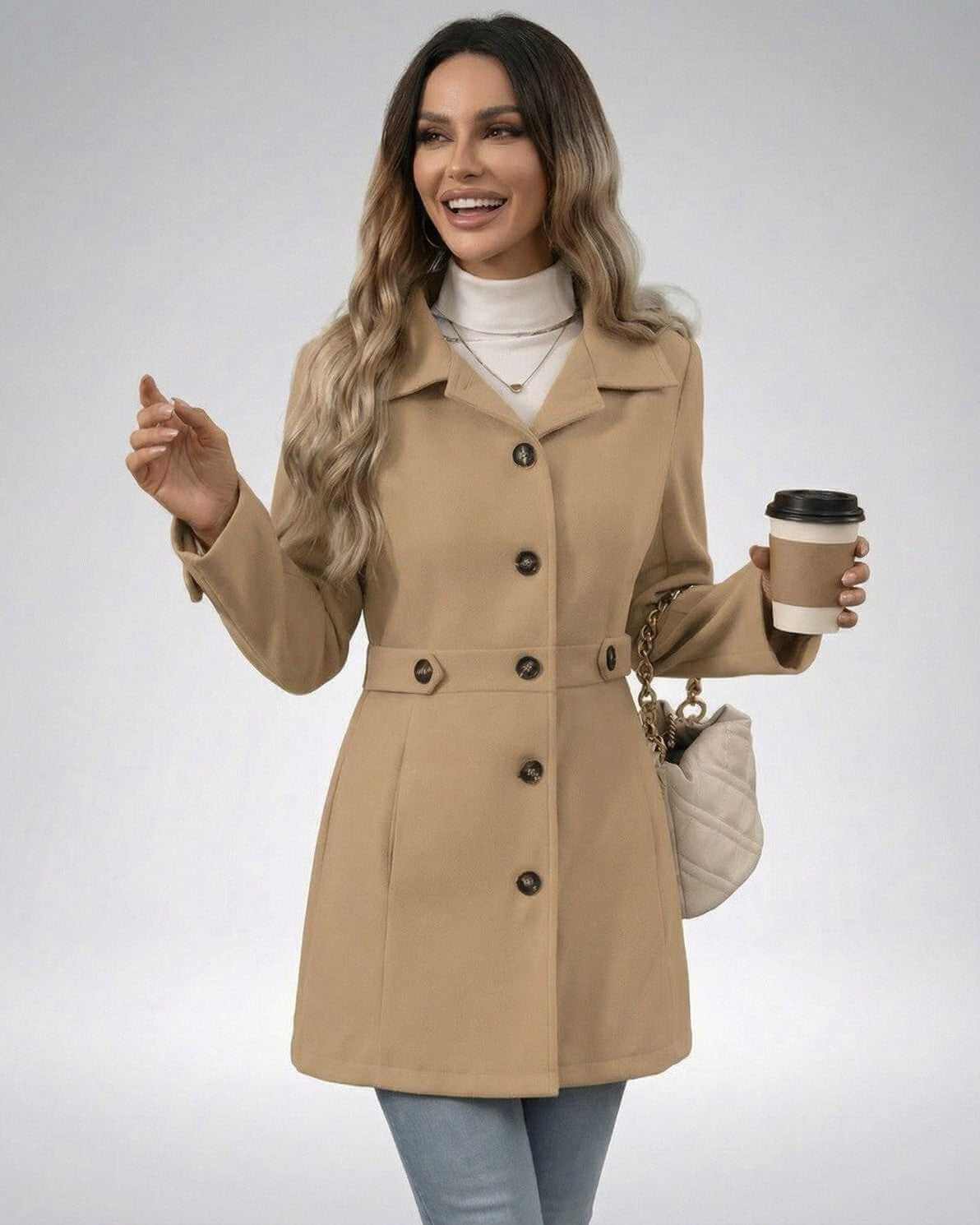 Milano Jacket by Lauven - Women's Beige Slim Fit Jacket with Tailored Design, perfect for a polished everyday look.