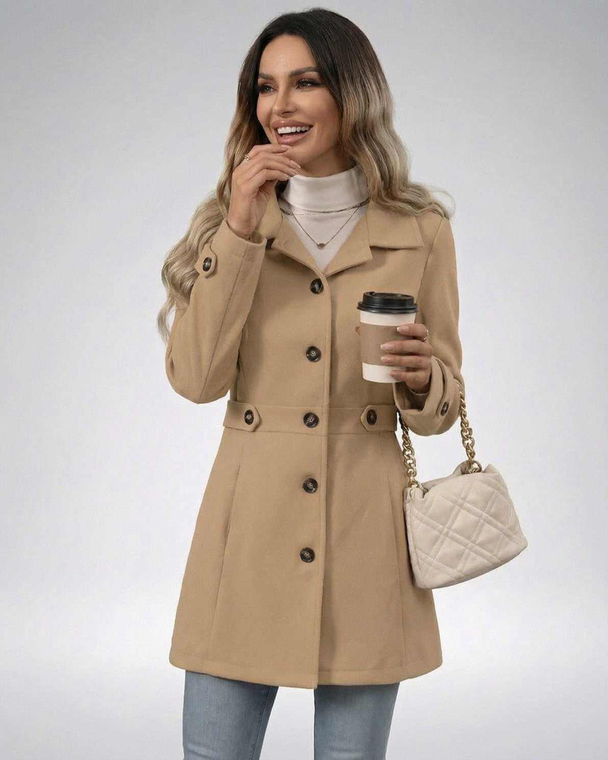 Milano Jacket by Lauven - Women’s beige tailored jacket with slim fit design, perfect for a polished look.