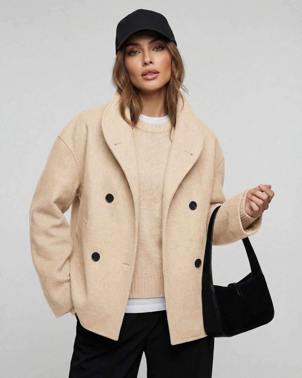 Elara Jacket by Lauven - Women’s Beige Oversized Jacket for Workwear and Fall Style