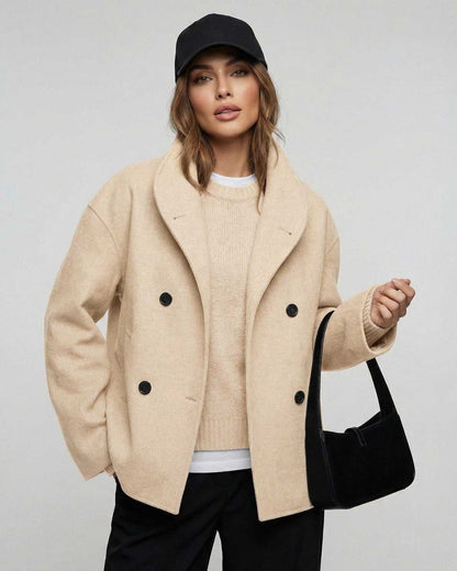 Elara Jacket by Lauven - Women’s Beige Oversized Jacket for Workwear and Fall Style