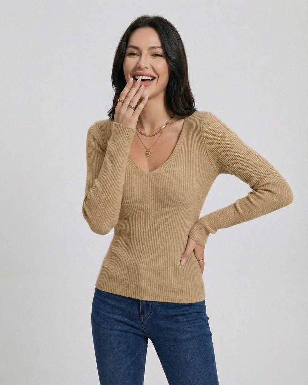 Sahara Pullover by Lauven – Women’s V-Neck Pullover Sweater in a sophisticated slim fit and ribbed knit design.