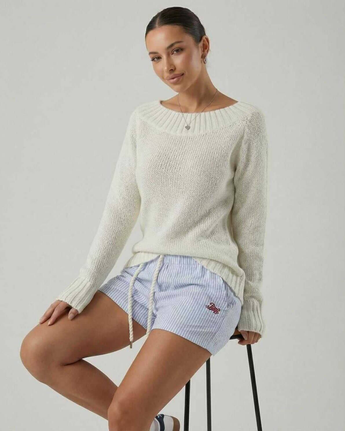 Sienna Sweater by Lauven – Women’s boat neck sweater in soft knit texture, featuring rib knit detail and relaxed fit.