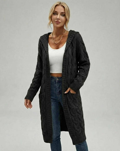 Monaco Cardigan by Lauven - Women’s black cable knit cardigan sweater for fall & winter styling.