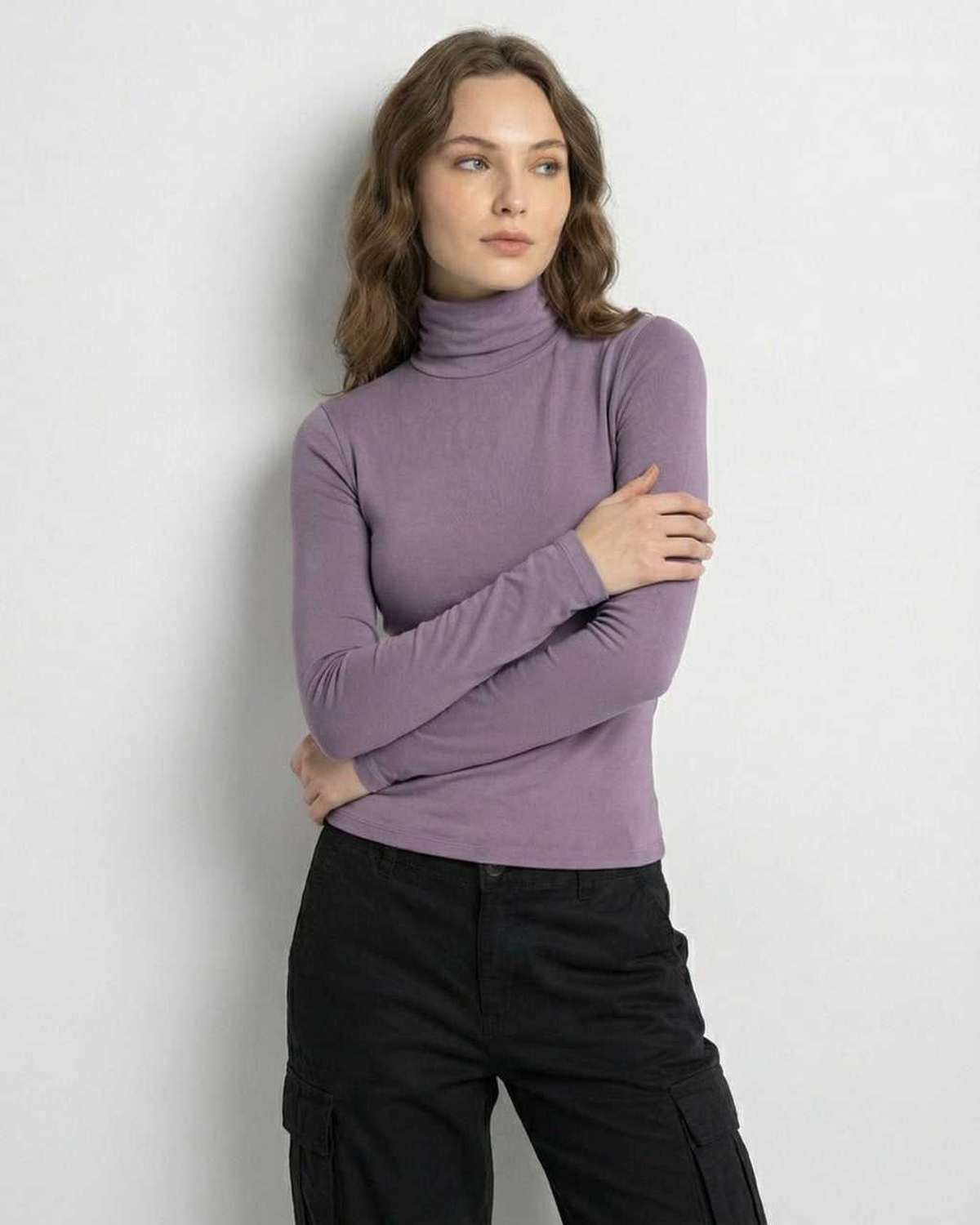 Nova Long Sleeve by Lauven – Women’s long sleeve high round neck top in lilac.