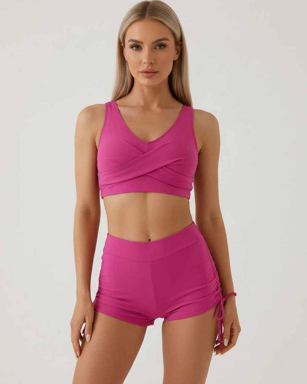 Malibu Set by Lauven - Chic pink women's two piece set featuring a sleeveless crop top and high waist shorts.