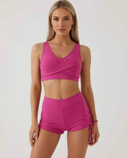 Malibu Set by Lauven - Chic pink women's two piece set featuring a sleeveless crop top and high waist shorts.