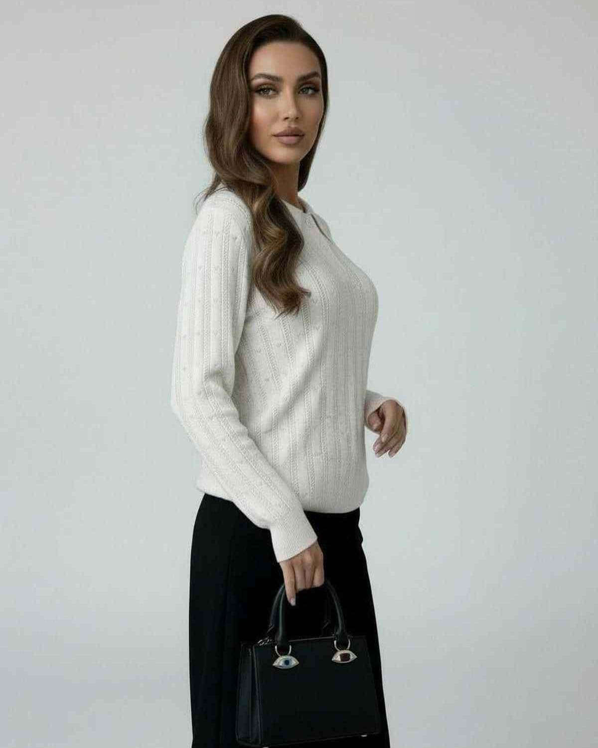 Luna Sweater by Lauven - Women’s Ivory Knit Sweater with Elegant Long Sleeve Design