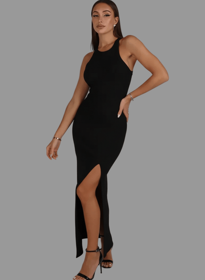 Lyra Maxi Dress by Lauven featuring a sleek sleeveless design and elevated side slit for modern elegance.