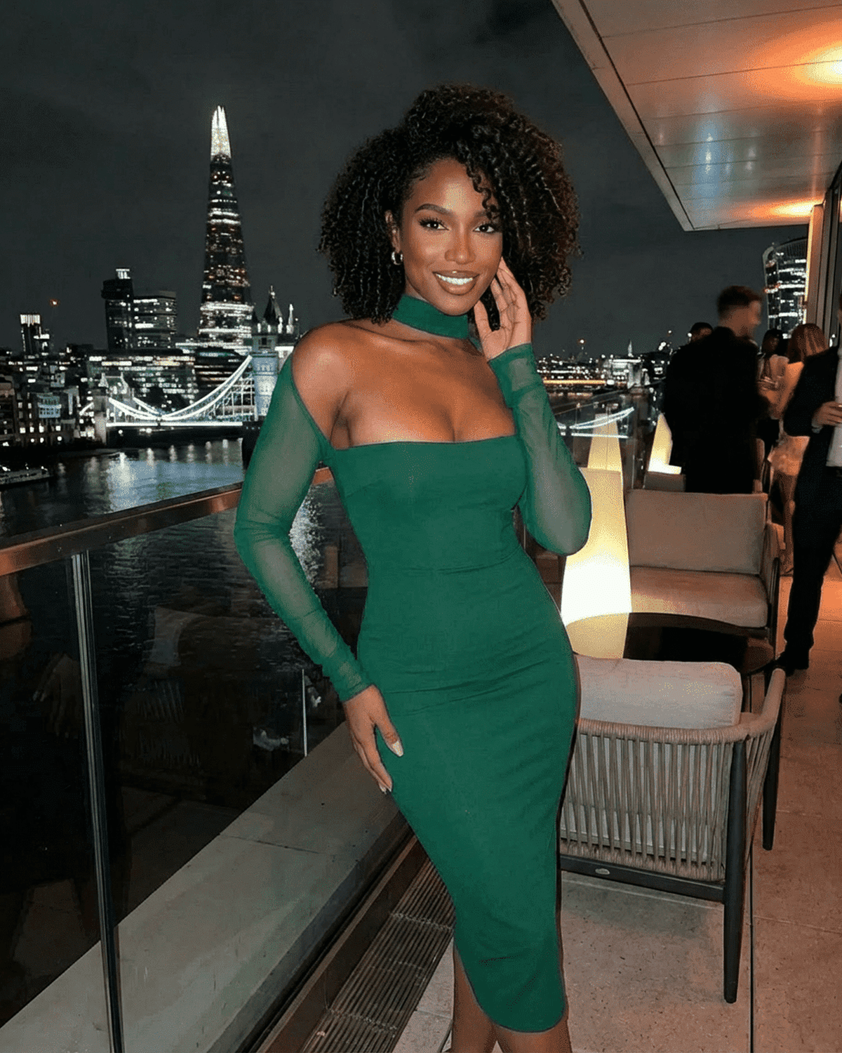 Arden Green Dress by Lauven - Cut Out Long Sleeve Bodycon Midi Dress showcasing elegance and confidence.