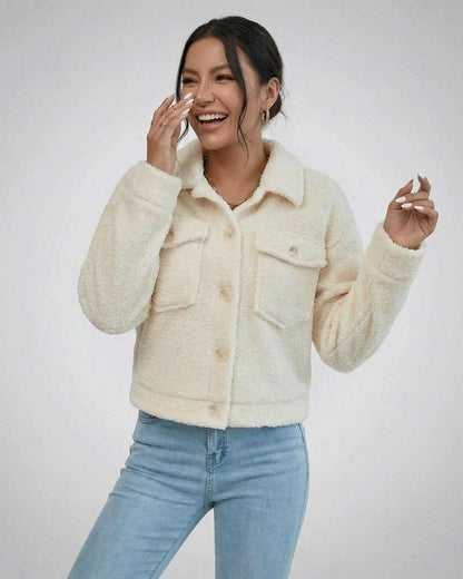Aspen Jacket by Lauven, Women's Faux Fur Jacket with Lapel Collar, perfect for cold weather layering.