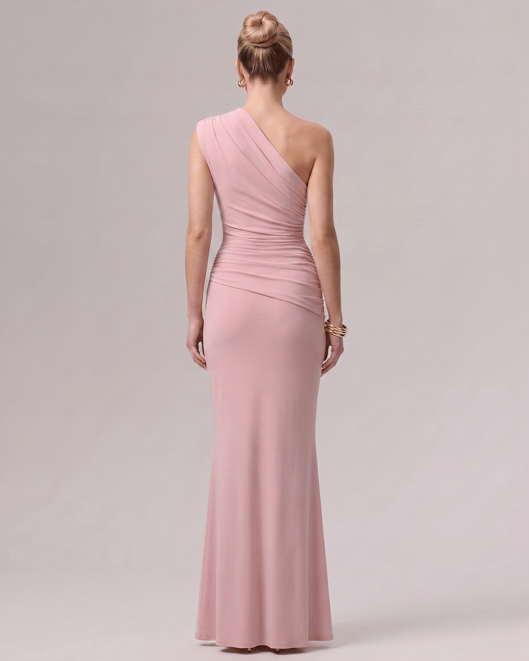 Aurelia Maxi Dress featuring a one-shoulder design and soft gathering for a refined look by Lauven.
