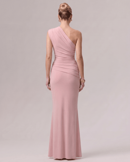 Aurelia Maxi Dress featuring a one-shoulder design and soft gathering for a refined look by Lauven.