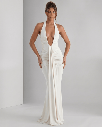 Aurelia Maxi Dress in smooth stretch jersey with halter neck, body-skimming fit and elegant silhouette from Lauven.