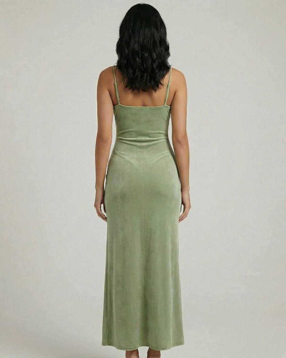Aurelia Midi Dress by Lauven in green, showcasing a sleek back view and slim fit design.