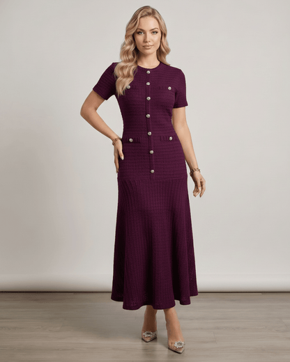 Aureline Maxi Dress by Lauven, textured knit, round neck, refined silhouette, trendy purple color.