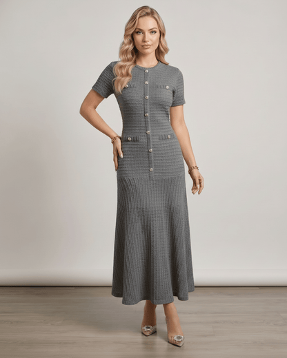 Aureline Maxi Dress by Lauven, textured knit, round neck, gently flared hem, modern silhouette for fluid movement.