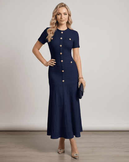 Aureline Maxi Dress by Lauven, featuring textured knit, round neck, and gently flared hem for a polished look.