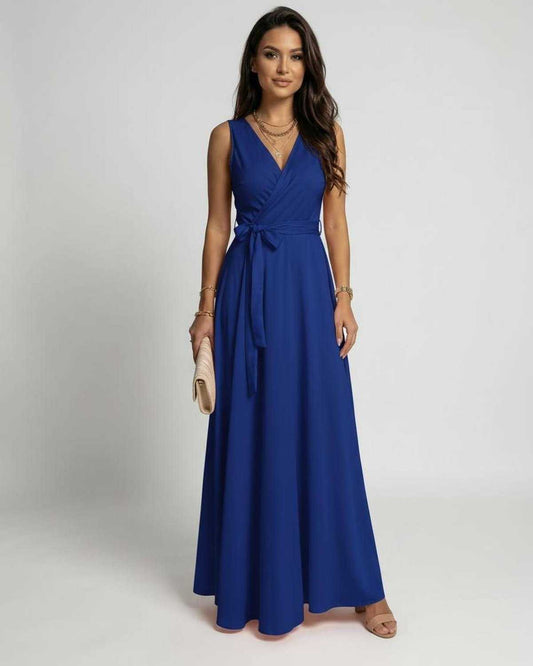 Azure Maxi Dress by Lauven in rich blue with elegant V-neck design and flowing maxi length.