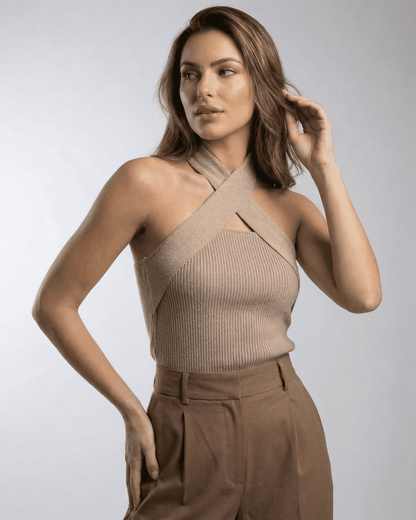 Capri Top by Lauven - Ribbed Halter Knit featuring a sleek design and comfortable fit.
