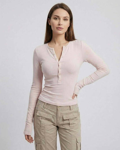 Elara Long Sleeve - Lauven Women's Pink Long Sleeve Top with Slim Fit Viscose Design