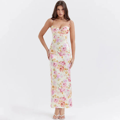 Elodie Maxi Dress featuring a floral design, perfect for summer, weddings, or formal occasions.