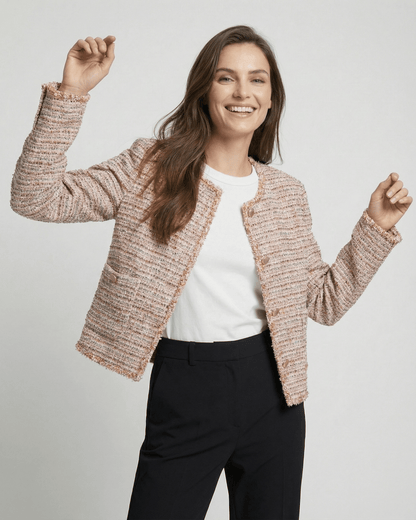 Florence Jacket by Lauven – Elegant women’s tweed jacket for work with long sleeves and round neck style.