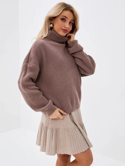 Florence Sweater by Lauven - Oversized knit turtleneck in warm coffee tone, perfect for transitional weather.