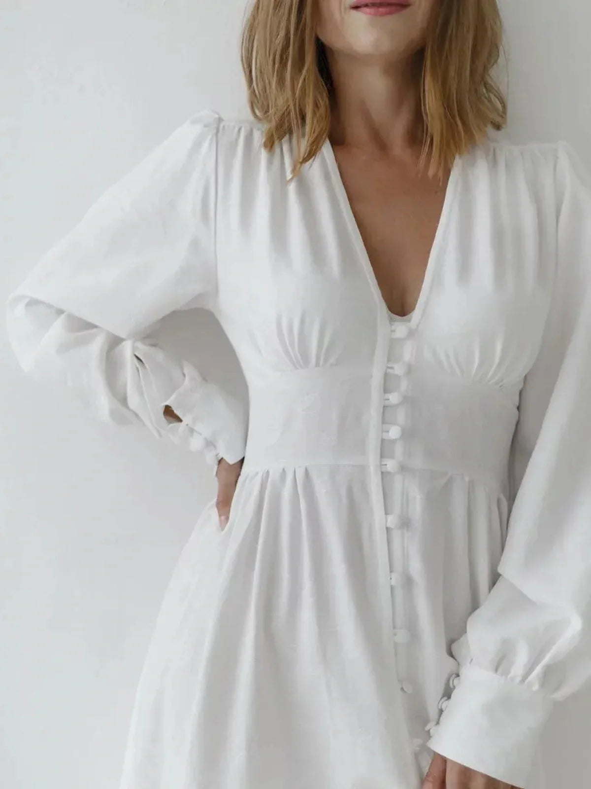 Heirloom Maxi Dress in white cotton, featuring vintage-inspired button-down front and elegant long sleeves.