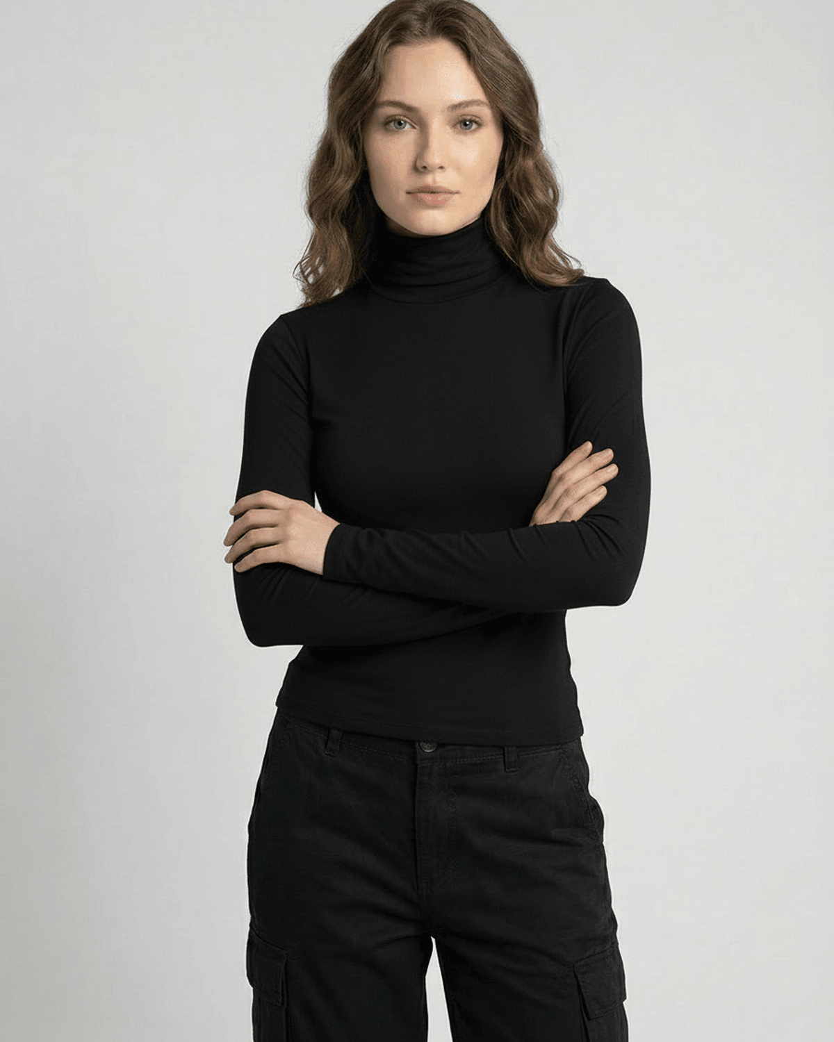 Lyric Long Sleeve by Lauven – Women's long sleeve top in black, featuring a high neck and slim fit design.