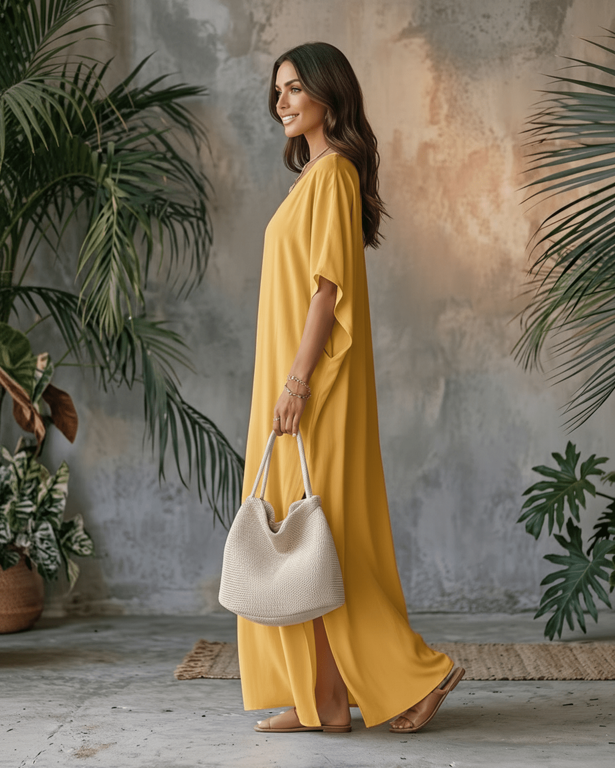 Solara Maxi Dress in vibrant yellow, lightweight chiffon, V-neck, effortless style for warm weather, by Lauven.