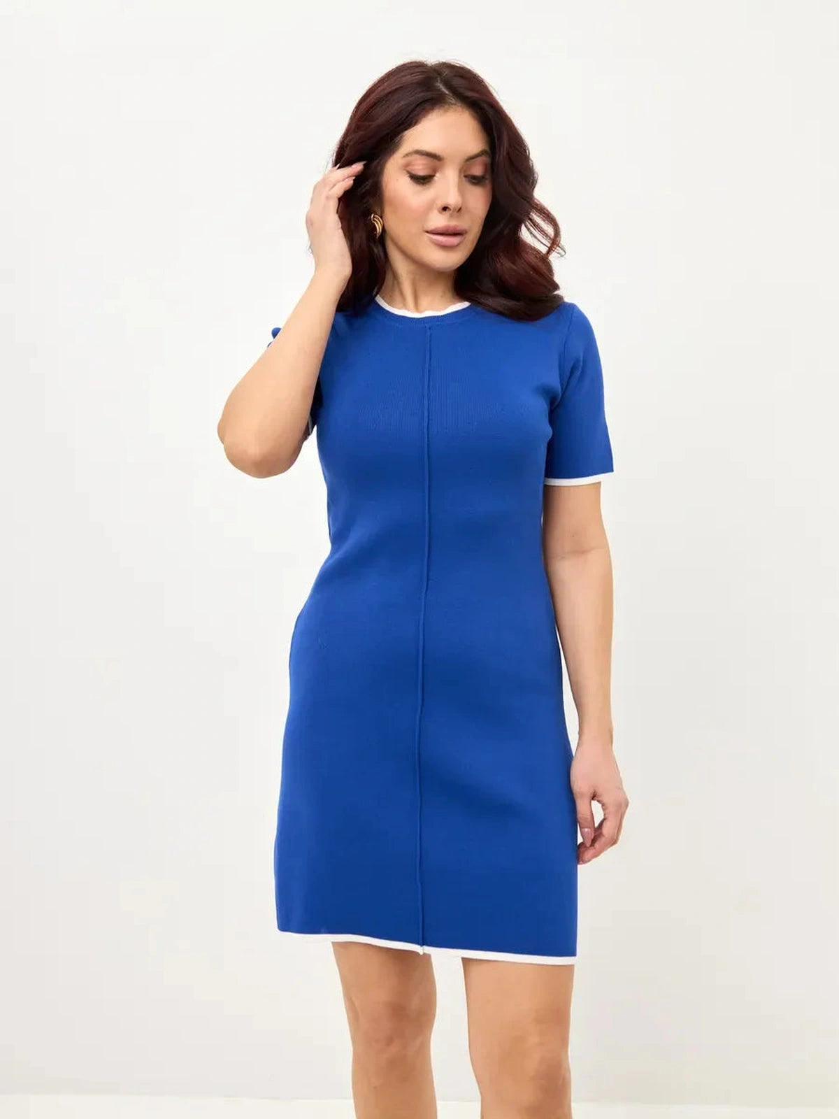 Asteria Mini Dress by Lauven, featuring vibrant blue color and contrast trim for elegant everyday style.